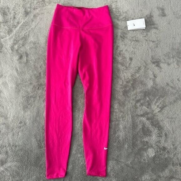 NWT Nike One Dri-Fit Hot Pink Full Length High Rise Leggings Women's SMALL - Picture 1 of 7